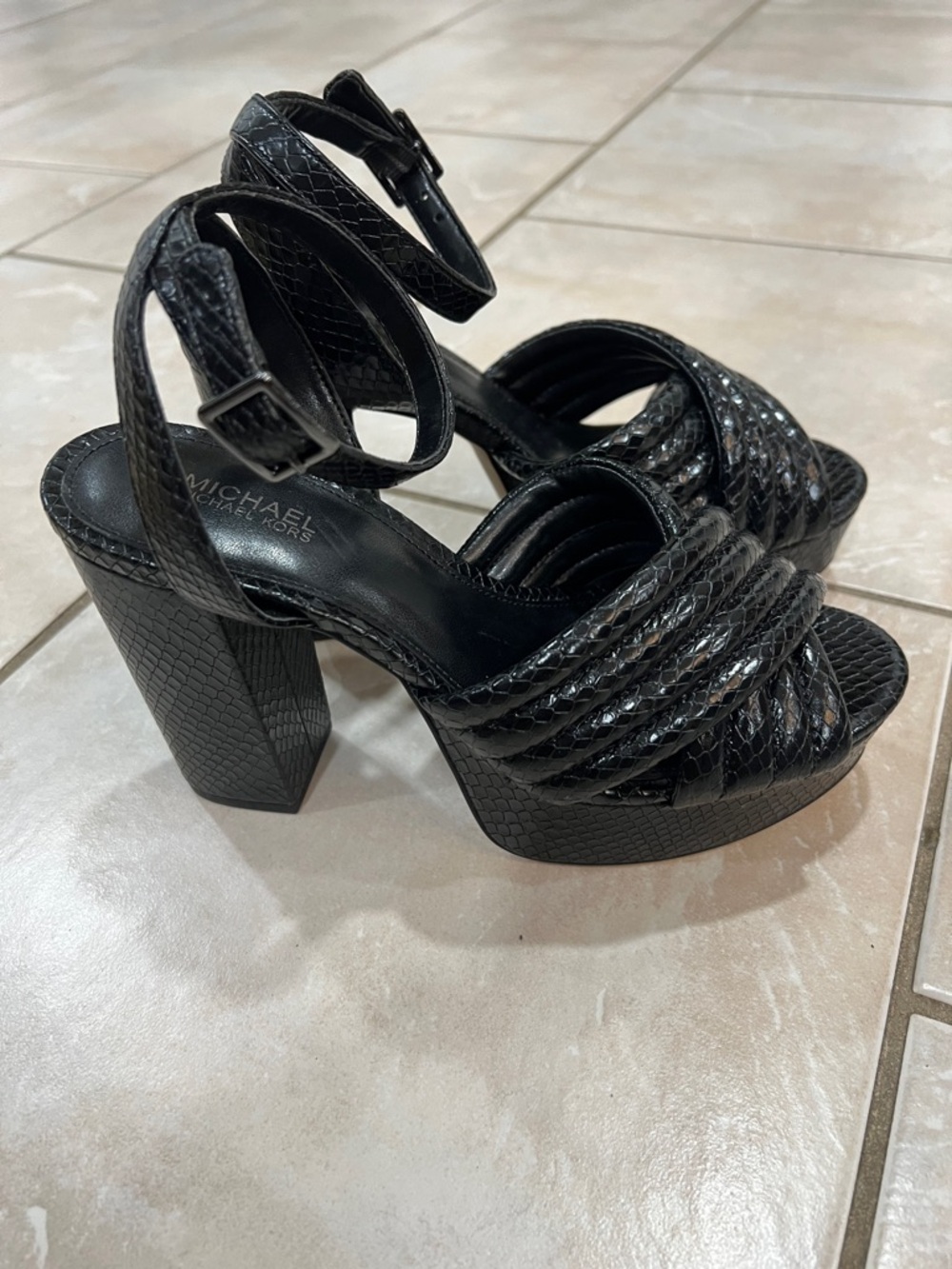 Michael Kors Black Snakeskin Embossed Platform Heels - Picture 3 of 4